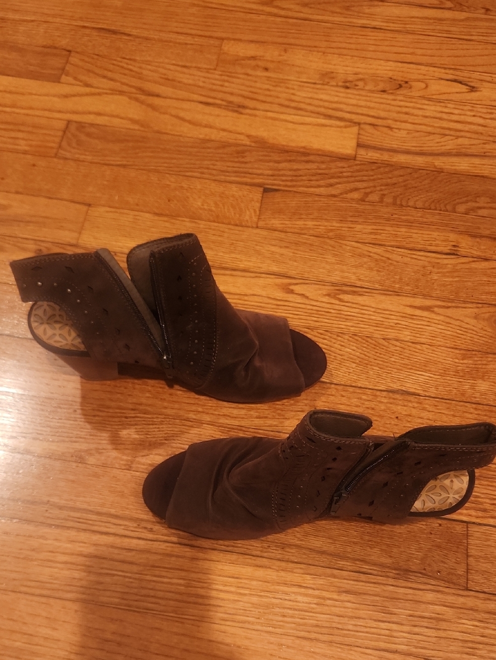 BareTraps Brown Open-Toe Perforated Ankle Booties